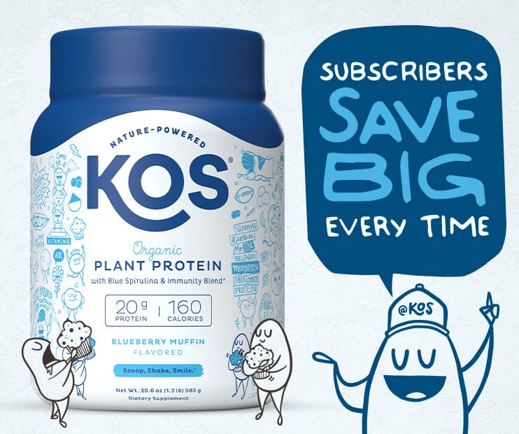 KOS Plant Based Protein Powder, Blueberry Muffin - Organic Pea Protein Superfood KOS buy supplements canada
