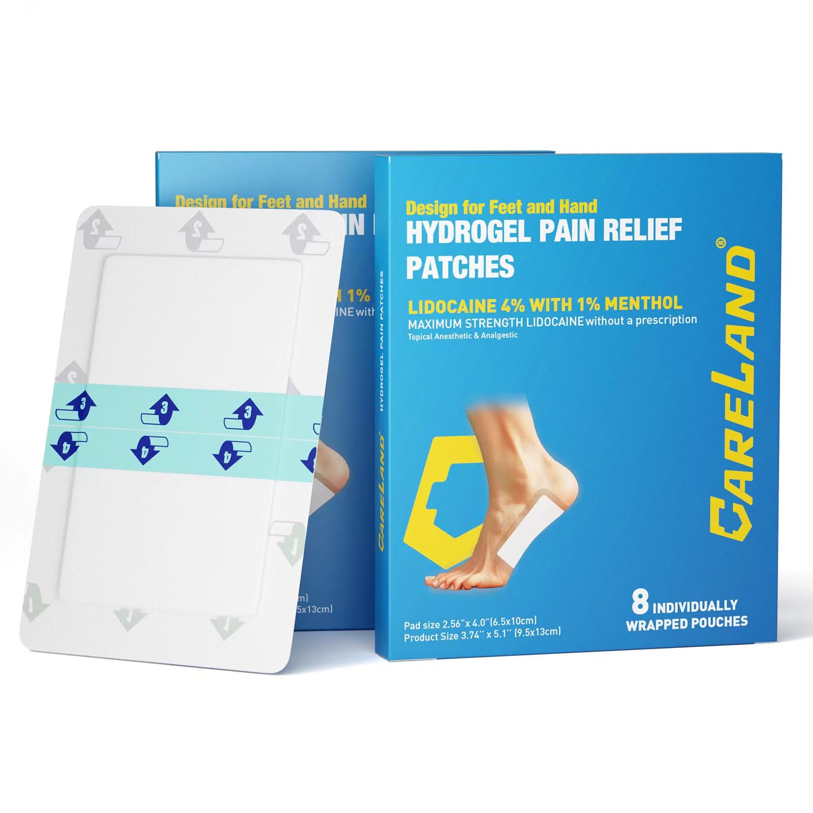 CARELAND Plantar Fasciitis Lidocaine Pain Patches with Hydrogel Technology- Waterproof with Sticky Border, 12 Hour Pain Relief - Contours to Your Foot - 16 Ct CARELAND buy supplements canada