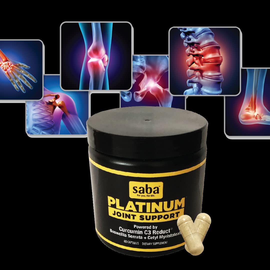 Saba Platinum Joint Support – High Absorption Curcumin C3 Reduct & Boswellia – Fast Acting Turmeric Supplement for Joint Pain Relief, Mobility & Healthy Inflammation Response – 60 Vegan Capsules Saba buy supplements canada