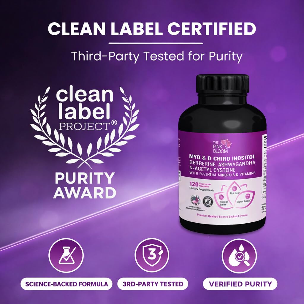The Pink Bloom Myo & D-Chiro Inositol 40:1 Ratio – 120 Capsules | Myo Inositol Supplement for Women with Vitamin D, Ashwagandha, Folate & Zinc | Supplement for Hormone Balance & Ovarian Health The Pink Bloom buy supplements canada