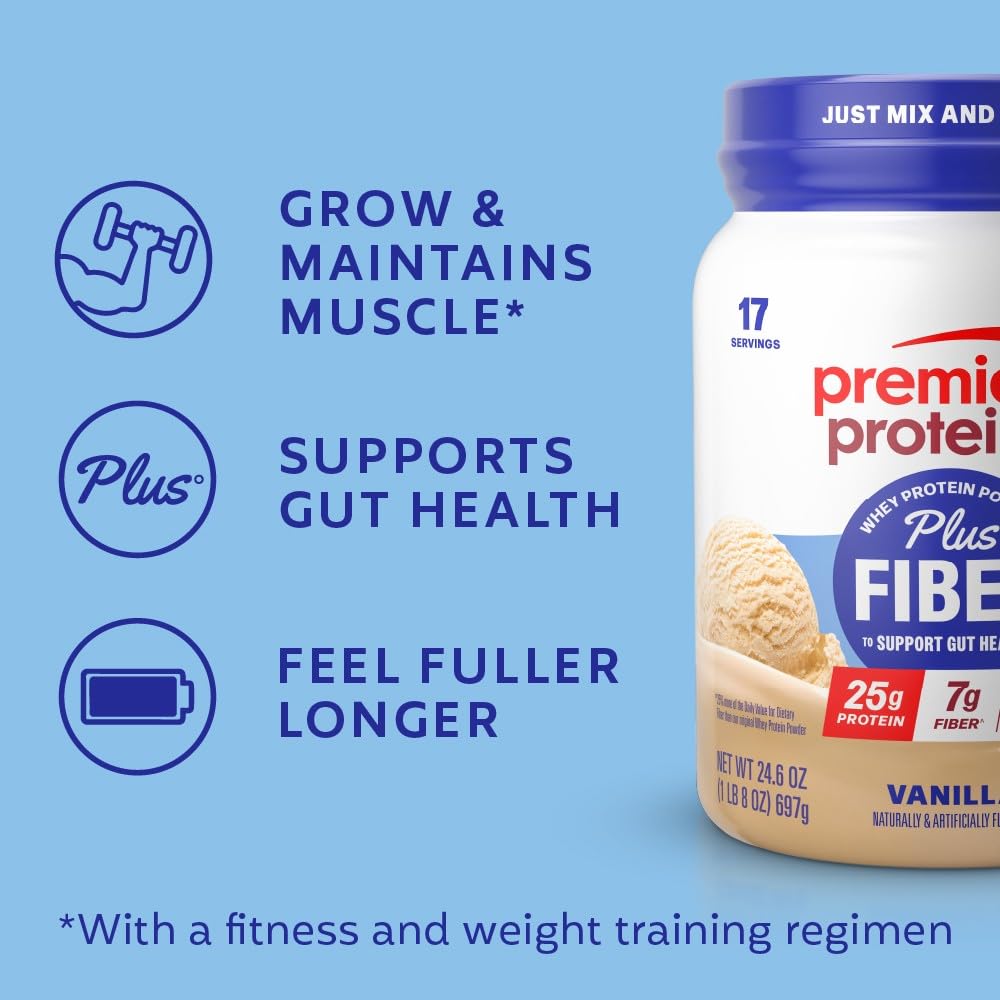Premier Protein Powder Plus Fiber, Vanilla, 25g Protein, 7g Fiber to Support Gut Health, No Added Sugar (17 Servings) Premier Protein buy supplements canada