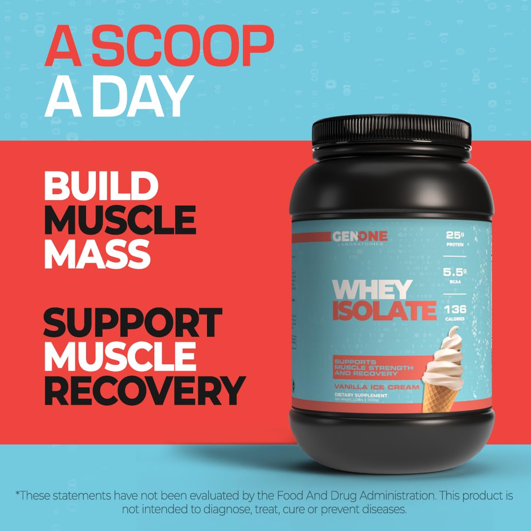 GenOne Whey Protein Powder Isolate, 25g Protein and 5.5g BCAAs per Serving, Vanilla Ice GENONE LABORATORIES buy supplements canada
