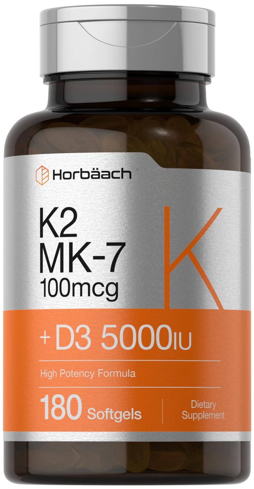 Horbäach Vitamin D3 K2 | 5000iu of Vitamin D & 100mcg MK-7 Complex | 180 Softgel Cap Horbäach buy supplements canada