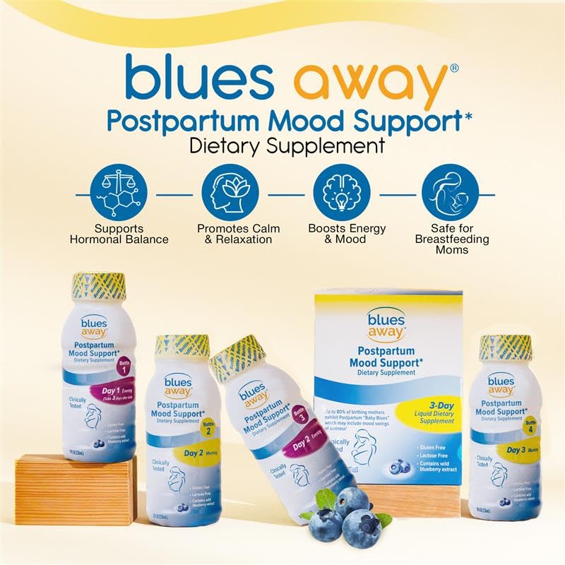 Blues Away Postpartum Mood Support Drink - Breastfeeding Friendly Postnatal Hormone Balance for Women - 3-Day Liquid Dietary Stress Support Shake [4 Bottles] Blues Away buy supplements canada