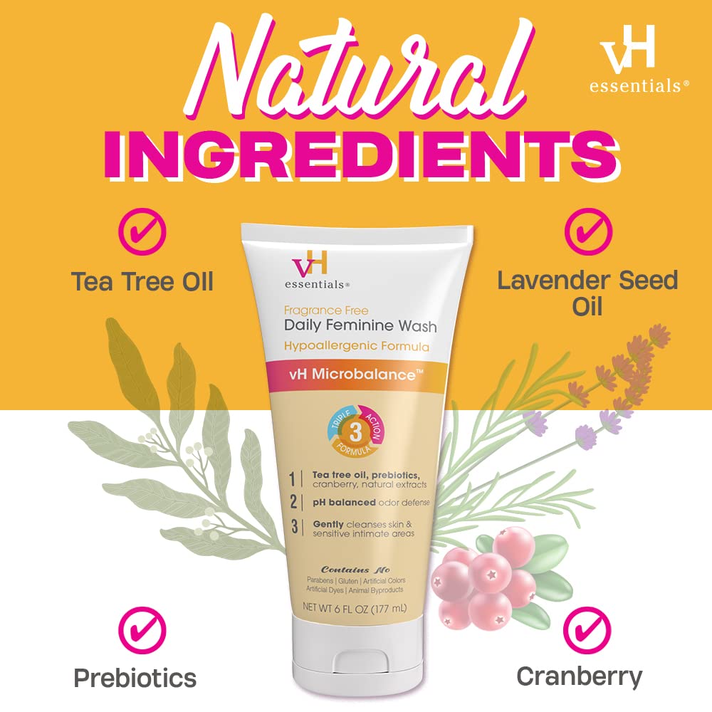 vH essentials Daily Feminine Wash - Fragrance Free, Hypoallergenic with Tea Tree Oil vH essentials buy supplements canada