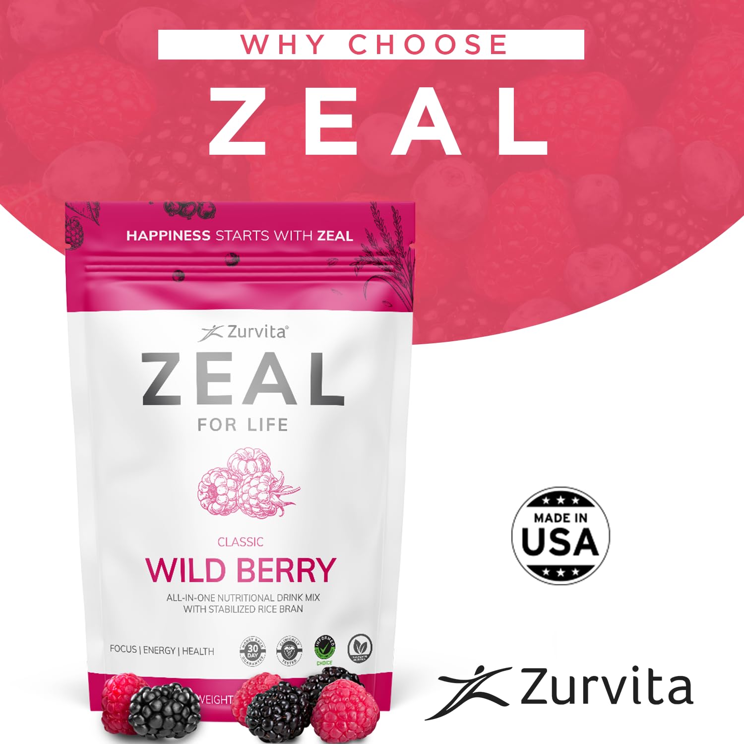 Zurvita - Zeal for Life 30-Day Wellness Bag - Wild Berry (Classic) - Nutritional Supplement for Vitality, Immunity, and Wellness - 420 Grams Zurvita buy supplements canada
