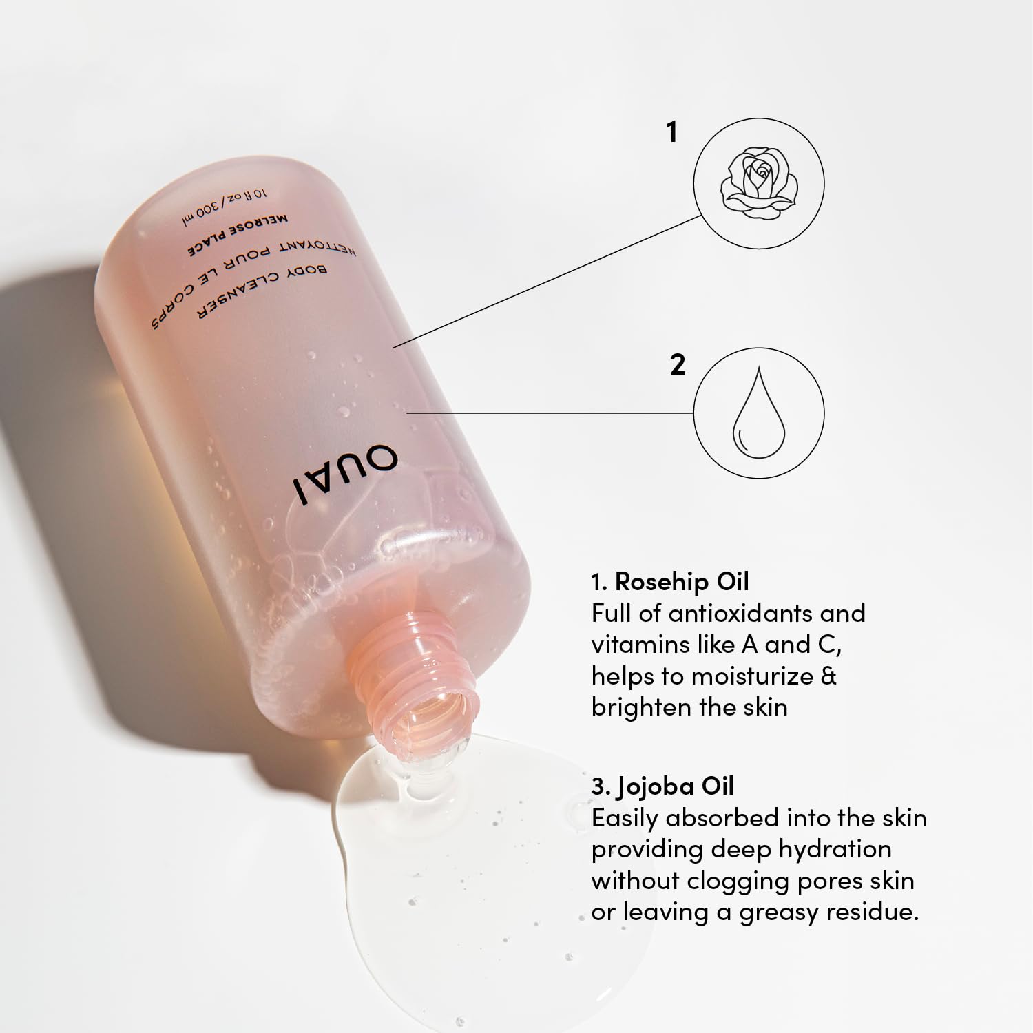 OUAI Body Cleanser, Melrose Place - Foaming Body Wash with Jojoba Oil and Rosehip Oil to Hydrate, Nurture, Balance and Soften Skin - Paraben, Phthalate and Sulfate Free Skin Care Products (10 Fl Oz) OUAI buy supplements canada