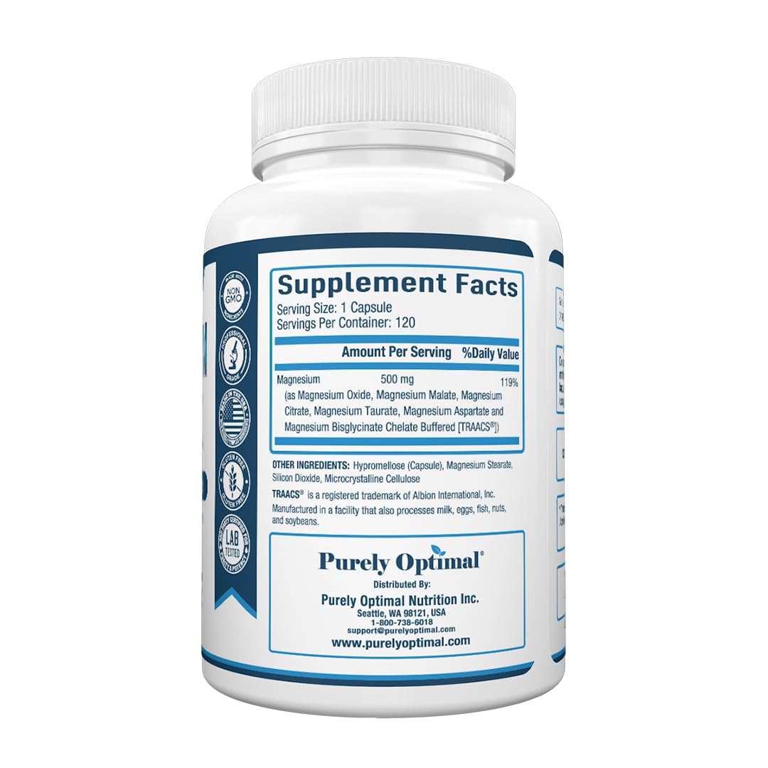 Purely Optimal Magnesium Complex - 6 Forms Magnesium Glycinate, Citrate & Malate - Sleep Support, Stress Relief, Muscles, Heart Health & Relaxation Purely Optimal buy supplements canada