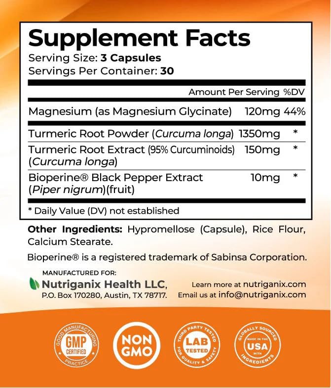 Turmeric Tranquility Turmeric Curcumin & Magnesium Glycinate with BioPerine – Support for Stress Relief, Sleep, Heart Health, Muscles, Metabolism, and Joint Health* - High Absorption - 90 Capsules (1) Nutriganix buy supplements canada