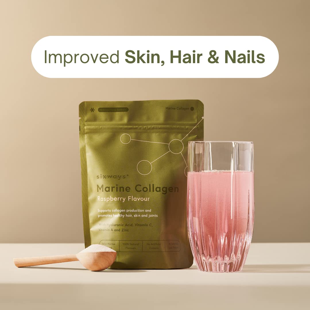 Sixways Wild Marine Collagen Powder, Raspberry Flavour, 28 Servings (150g per pouch Sixways buy supplements canada