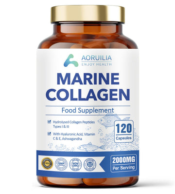 Marine Collagen Supplements for Women Men 2000mg 120 Capsules Hyaluronic Acid, Vitamin C, Vitamin E, & Ashwagandha Aoruilia buy supplements canada
