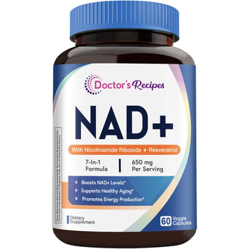 Doctor's Recipes NAD Supplement, Nicotinamide Riboside, Resveratrol, NMN Alternative for Anti-Aging, w/Magnesium Glycinate & L-Tryptophan, 650mg Per Serving, Energy & Mood Boost, 60 Vegan Capsules Doctor's Recipes buy supplements canada