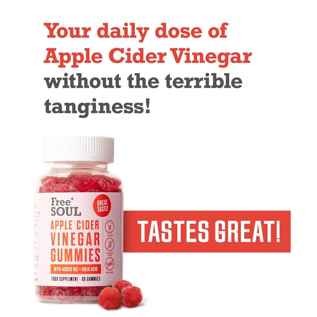 Apple Cider Vinegar Gummies with The Mother 1000mg Enhanced with Vitamin B12 & Folic Free Soul buy supplements canada