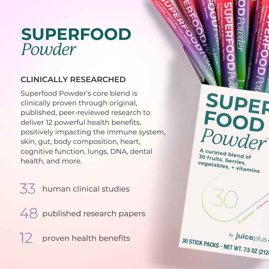 Juice Plus+ - Superfood Powder - Drink with 30 Fruits Berries Veggies Plant Vitamins for Refreshing Immune Wellness Boost - 30 Stick Packs Juice Plus+ buy supplements canada