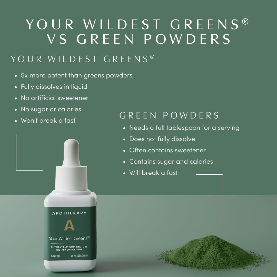 Apothékary Your Wildest Greens Herbal Liquid Drops, All-in-One Daily Superfood Supplement, Vitamin & Mineral Support, 5X Potency of Greens Powders, Sugar Free, Calorie Free, (15 Servings) 1.22oz Apothékary buy supplements canada