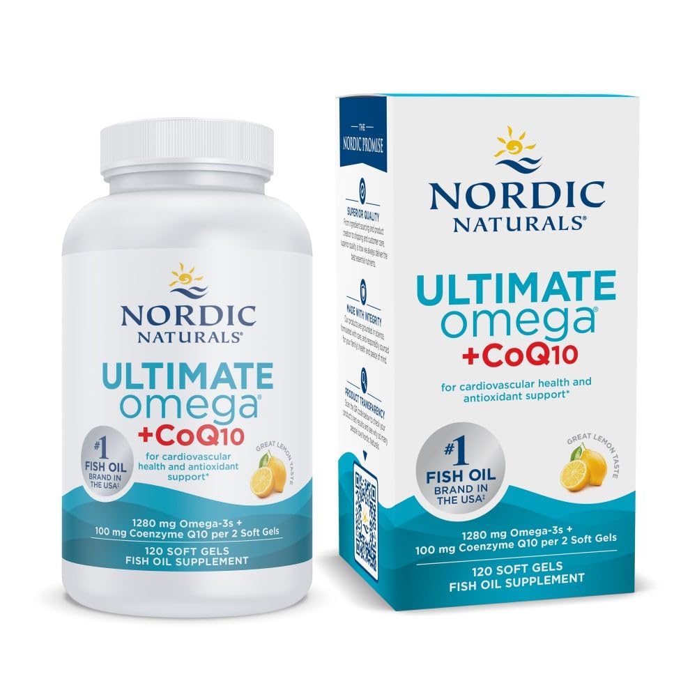 Nordic Naturals Ultimate Omega + CoQ10, Lemon - 120 Soft Gels - 1280 mg Omega-3 + 100 mg CoQ10 - Heart Health, Cellular Energy, Antioxidant Support - Non-GMO - 60 Servings Nordic Naturals buy supplements canada