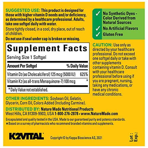 Nature Made Vitamin D3 K2, 5000 IU (125 mcg) Vitamin D, Dietary Supplement for Bone Nature Made buy supplements canada