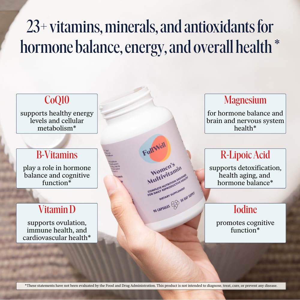 FullWell Women's Multivitamin - Daily Multivitamin for Reproductive Health - Supports Future Fertility, Hormone Balance & Overall Wellness - Antioxidant Blend - CoQ10 & PQQ - 90 Count (30 Servings) FullWell buy supplements canada