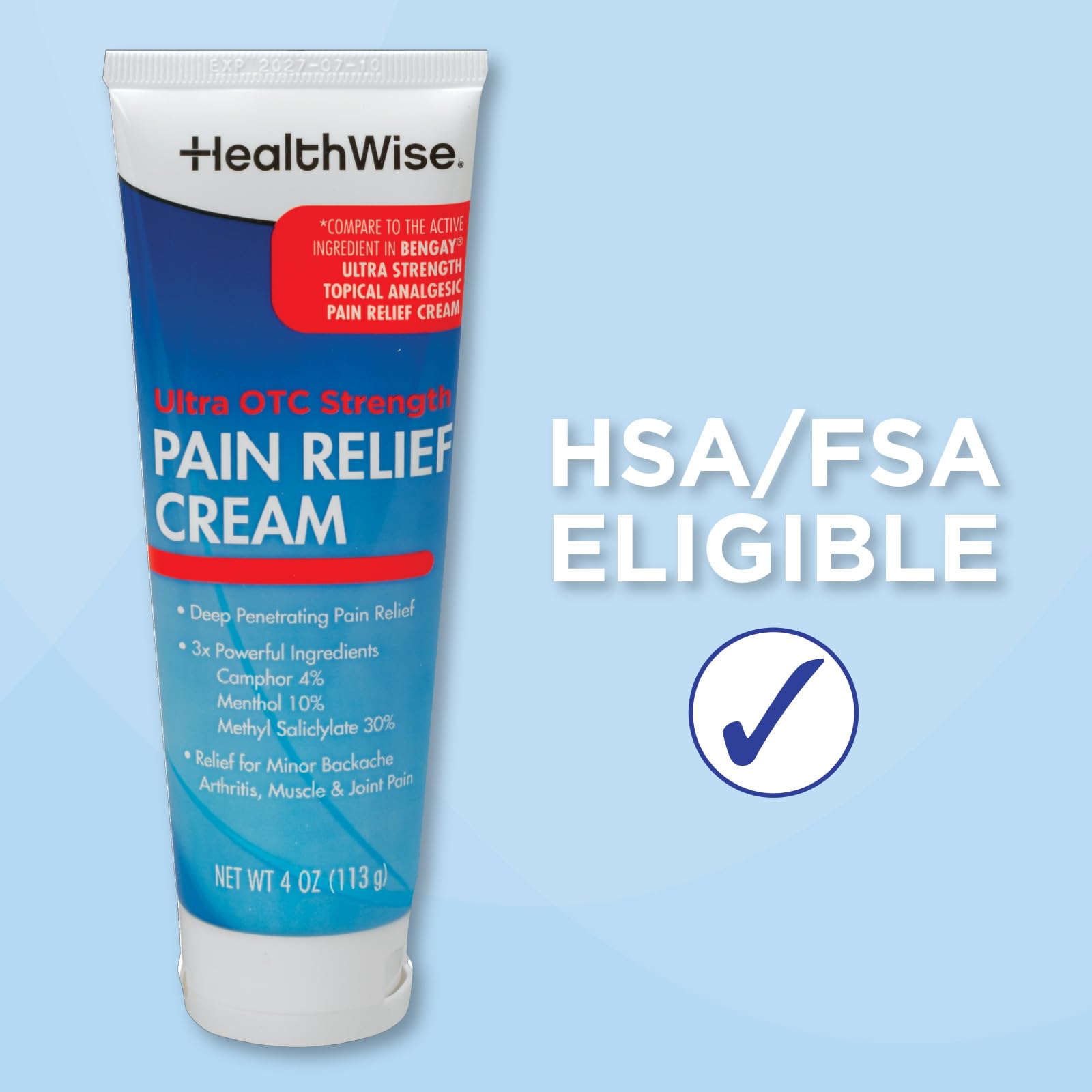 HealthWise Pain Relief Cream | Ultra OTC Strength | 4% Camphor + 10% Menthol + 30% Methly Saliclylate | Non-Greasy Formula | 4.0 Oz | Topical Analgesic HealthWise buy supplements canada