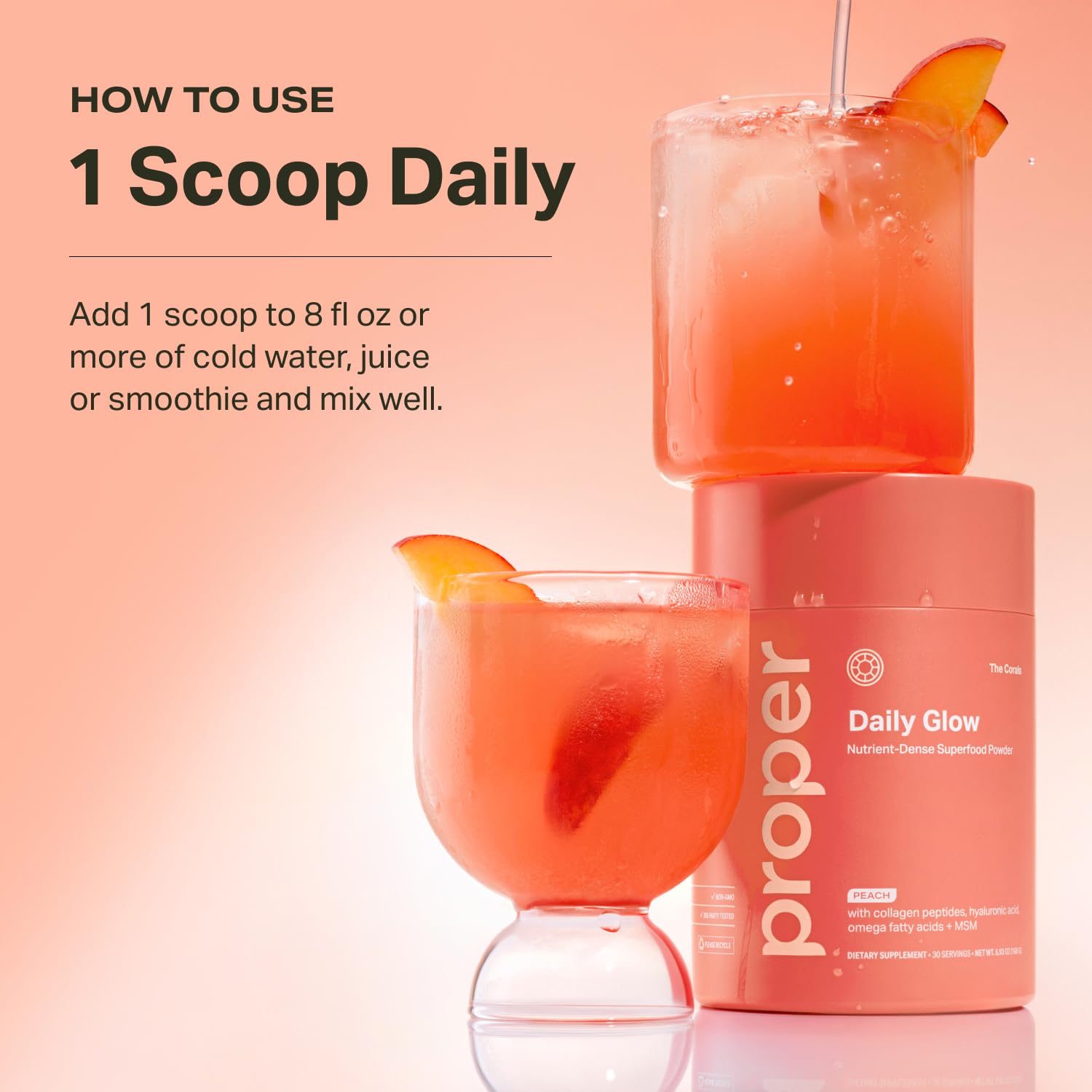 Proper, The Corals Daily Glow Beauty Blend - Nutrient Dense Superfood Powder with Collagen Peptides, Hyaluronic Acid Powder, Vitamin C, and MSM. Hair, Skin, Nail Vitamin Supplement for Women & Men Proper buy supplements canada