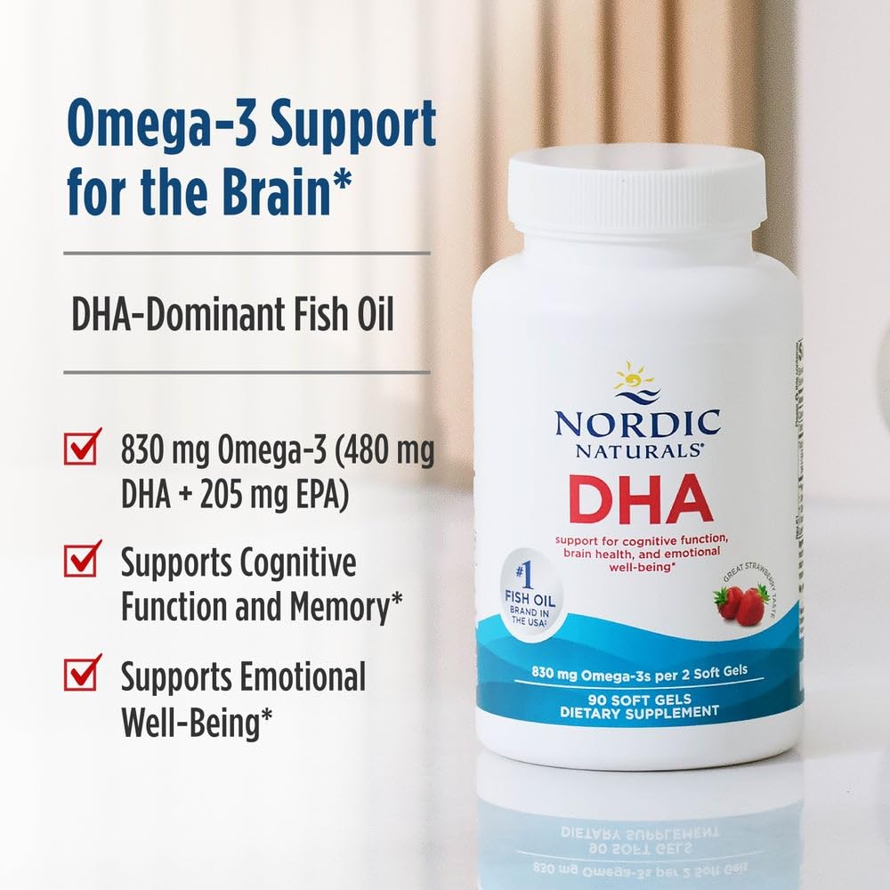 Nordic Naturals DHA, Strawberry - 90 Soft Gels - 830 mg Omega-3 - High-Intensity DHA Formula for Brain & Nervous System Support - Non-GMO - 45 Servings Nordic Naturals buy supplements canada