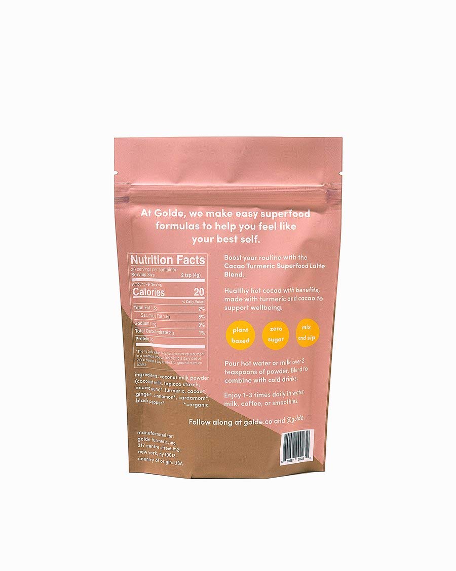 GOLDE - Superfood Latte Blend - Cacao Turmeric - Plant Based w/Turmeric, Cacao, & Coconut Milk Powder - Healthy Hot Cocoa - Coffee Replacement - Vegan, Keto, & Sugar-Free - 30 Servings GOLDE buy supplements canada