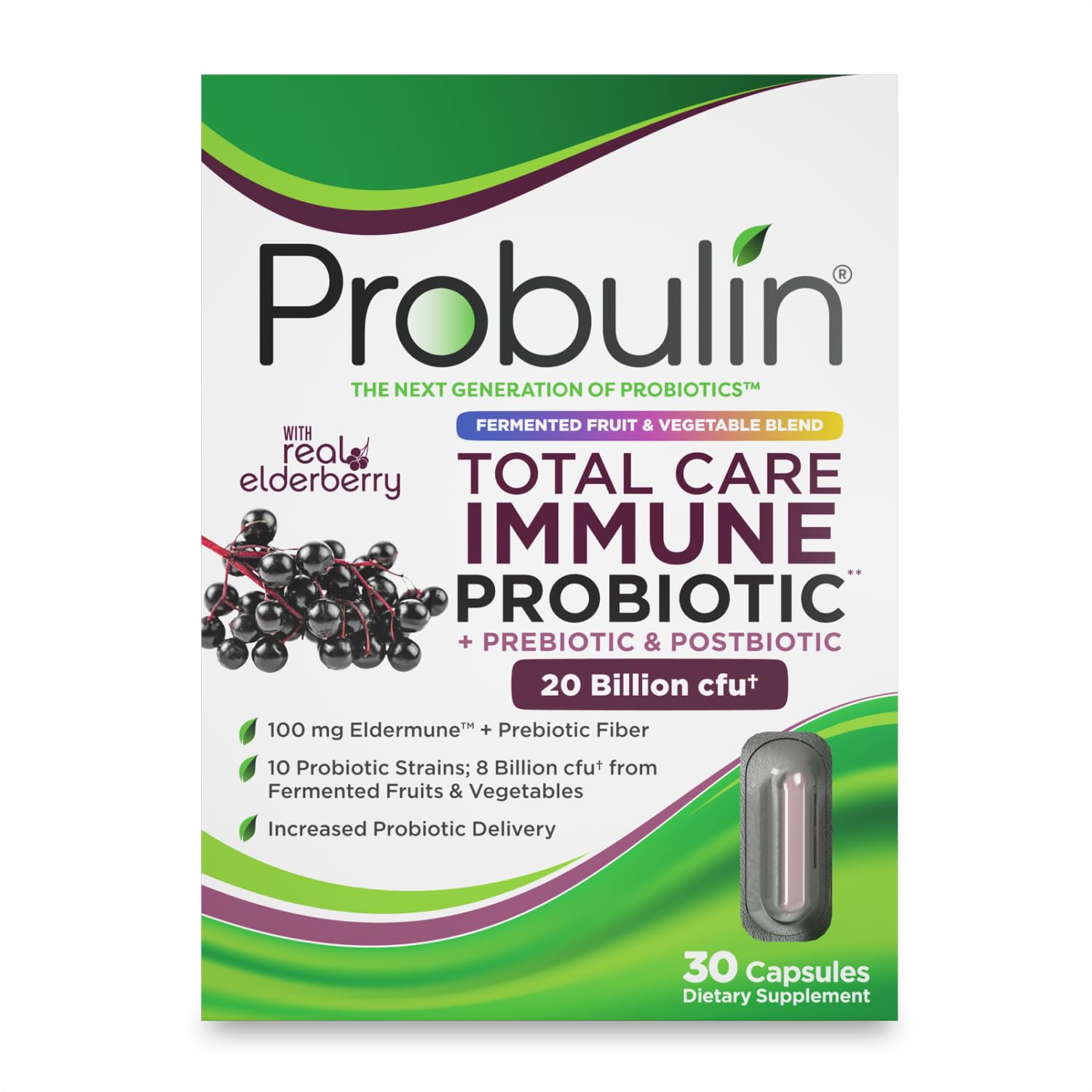 Probulin Total Care Immune = Prebiotics + Probiotics + Postbiotics + Elderberry to Support Immune & Gut Health - 20 Billion CFU - 10 Probiotic Strains, 30 Vegan Capsules Probulin buy supplements canada