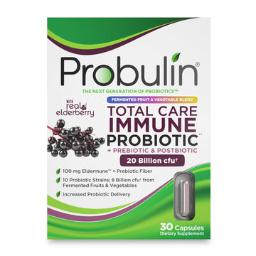 Probulin Total Care Immune = Prebiotics + Probiotics + Postbiotics + Elderberry to Support Immune & Gut Health - 20 Billion CFU - 10 Probiotic Strains, 30 Vegan Capsules Probulin buy supplements canada