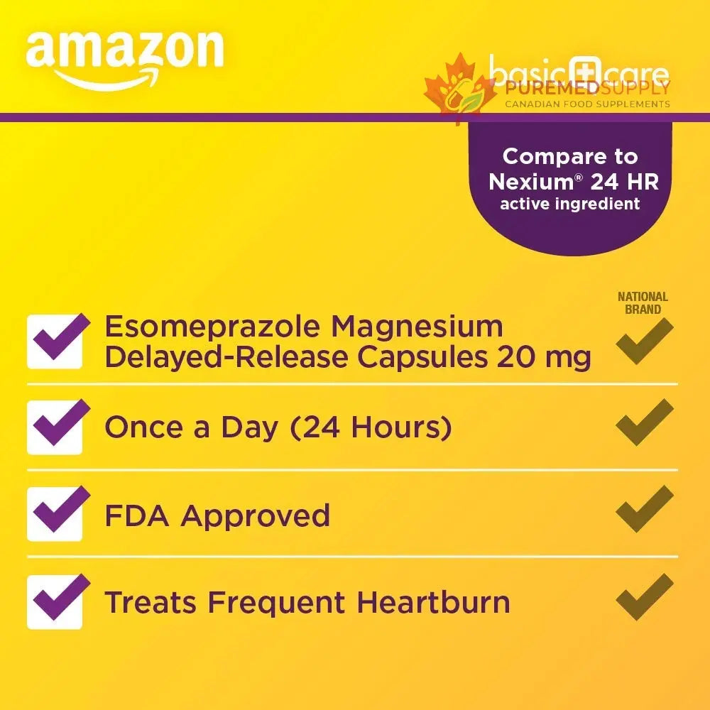 Amazon Basic Care Esomeprazole Magnesium Delayed Release Capsules, 20 mg, Acid Reducer, 42 Count Amazon Basic Care buy supplements canada