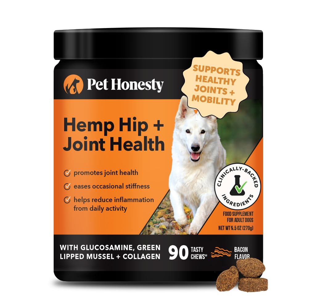 Hemp Hip & Joint Supplement for Dogs - Hemp Oil & Powder - Glucosamine Chondroitin for Dogs, Turmeric, MSM, Green-Lipped Mussel, Supports Mobility, May Reduce Discomfort (Bacon) Pet Honesty buy supplements canada