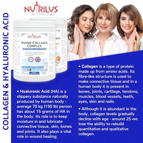 Hydrolysed Marine Collagen Powder 300g with Hyaluronic Acid and Vitamins - 29 Servings Nutrilus buy supplements canada
