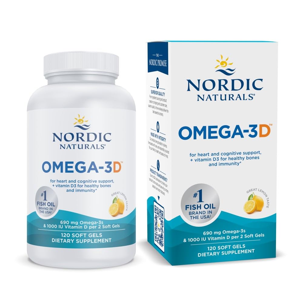 Nordic Naturals Omega-3D, Lemon Flavor - 120 Soft Gels - 690 mg Omega-3 + 1000 IU Vitamin D3 - Fish Oil - EPA & DHA - Immune Support, Brain & Heart Health, Healthy Bones - Non-GMO - 60 Servings Nordic Naturals buy supplements canada