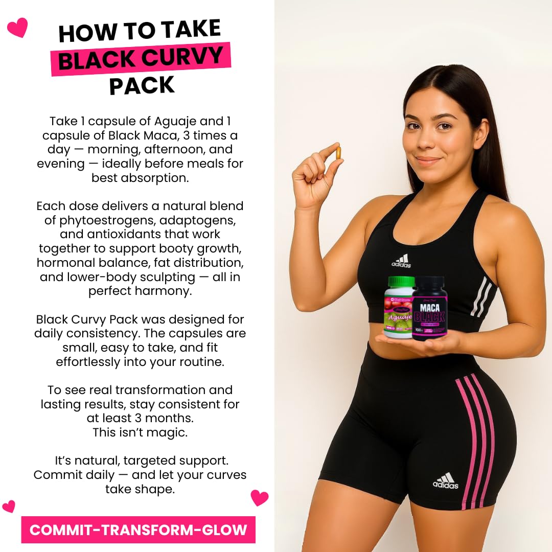 Maximum Booty Growth – Aguaje + Black Maca Pills for Women – Glute Volume Enhancer - Black Curvy Pack Curvy Fruit buy supplements canada