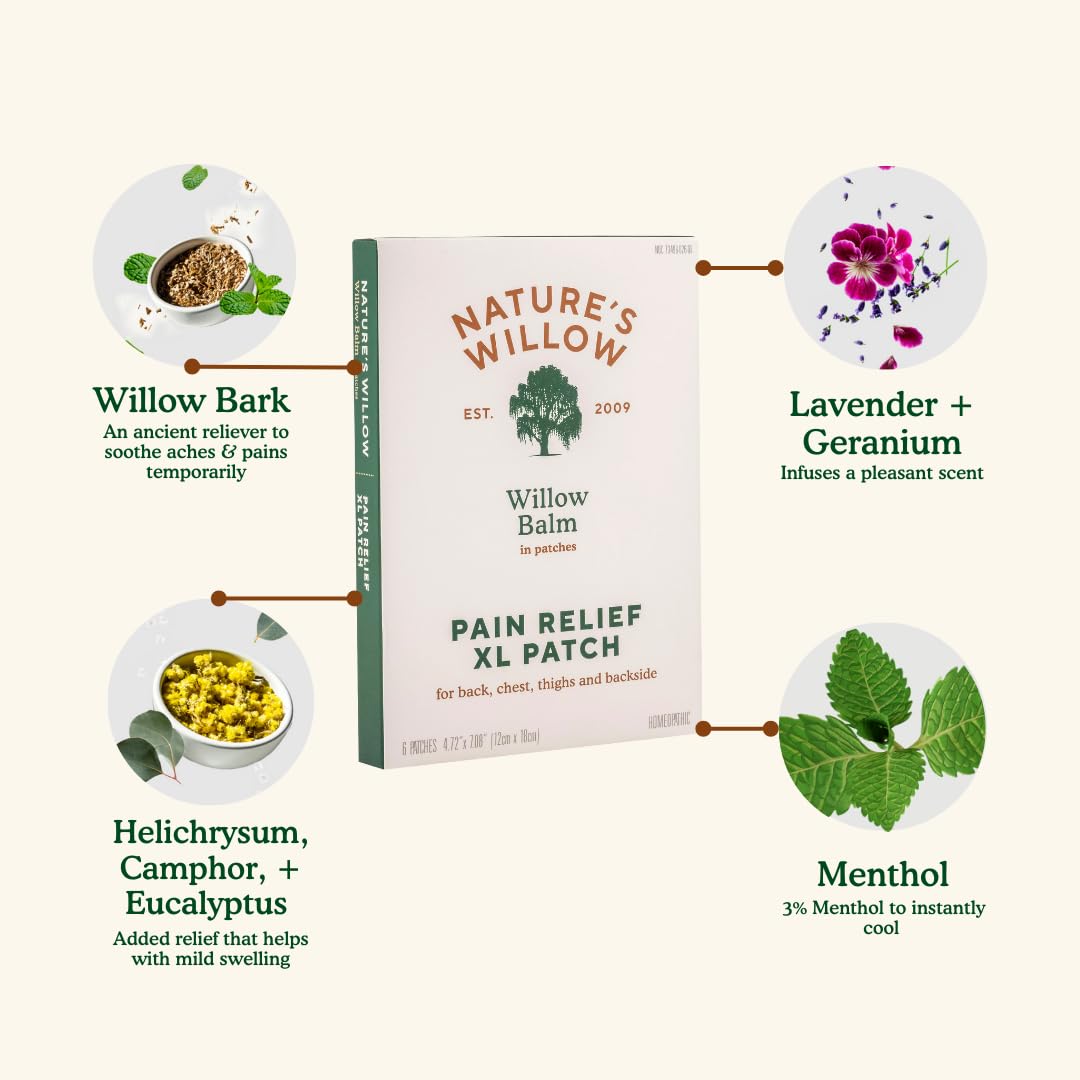 Nature's Willow Relief Patches – Fast-Acting, Plant-Based Topical Solution to Help with Sore Muscles & Joints | 6 Patches per Pack | 1-Pack Nature's Willow buy supplements canada