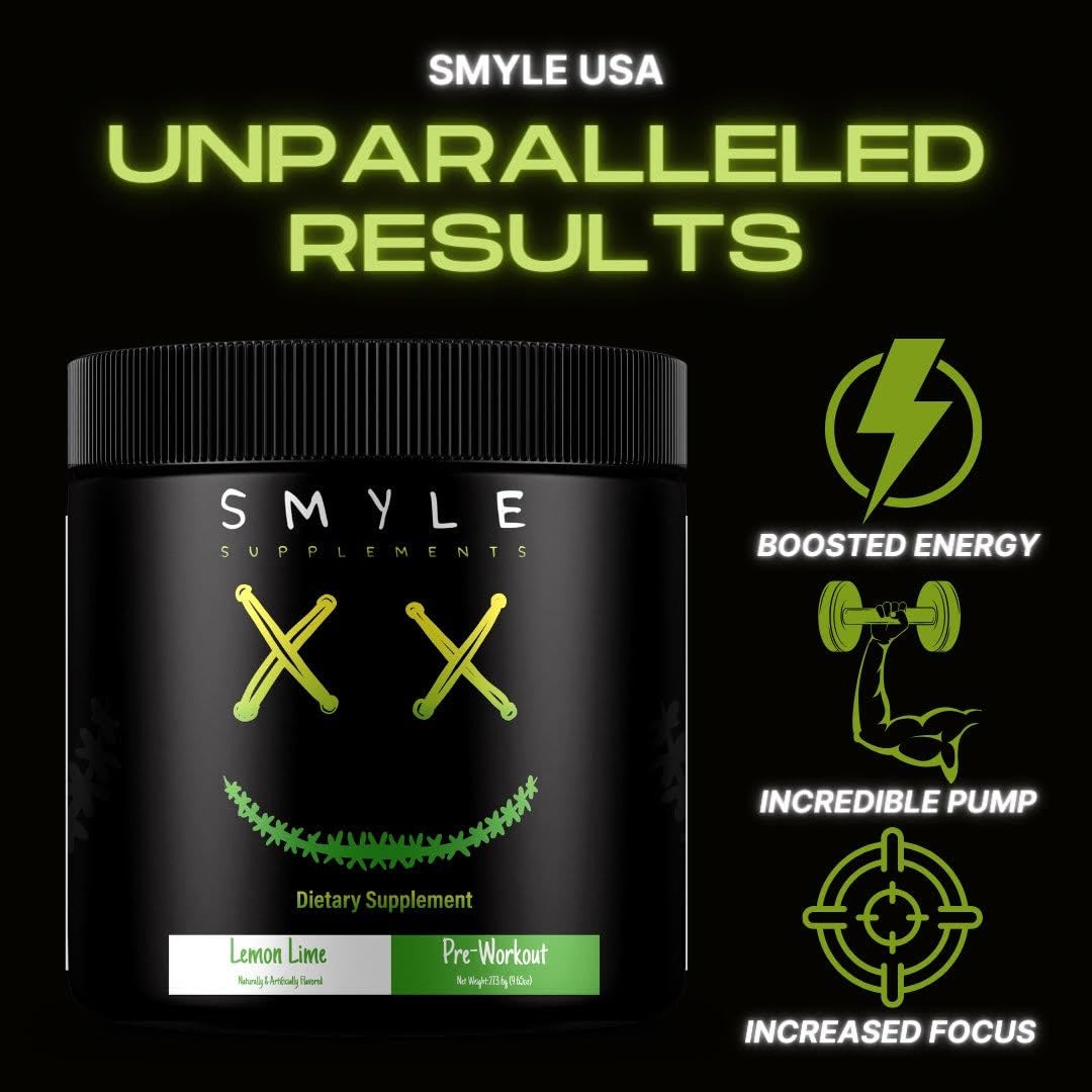 Smyle USA Pre-Workout Powder Lemon Lime - Pre Workout Energy with 400mg Alpha Smyle Supplements buy supplements canada