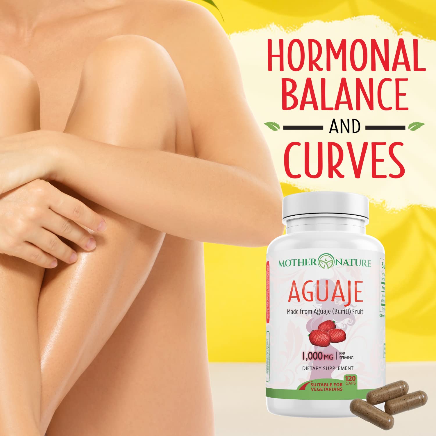 Mother Nature Aguaje Curves Capsules for Women, 1000mg (120ct), Natural & Sustainably Sourced Aguaje Fruit from Peru for Female Health, Hormone Balance, Curve Enhancer, Vegan, Non-GMO & Gluten-Free Mother Nature Organics Superfoods for Organic Living buy supplements canada