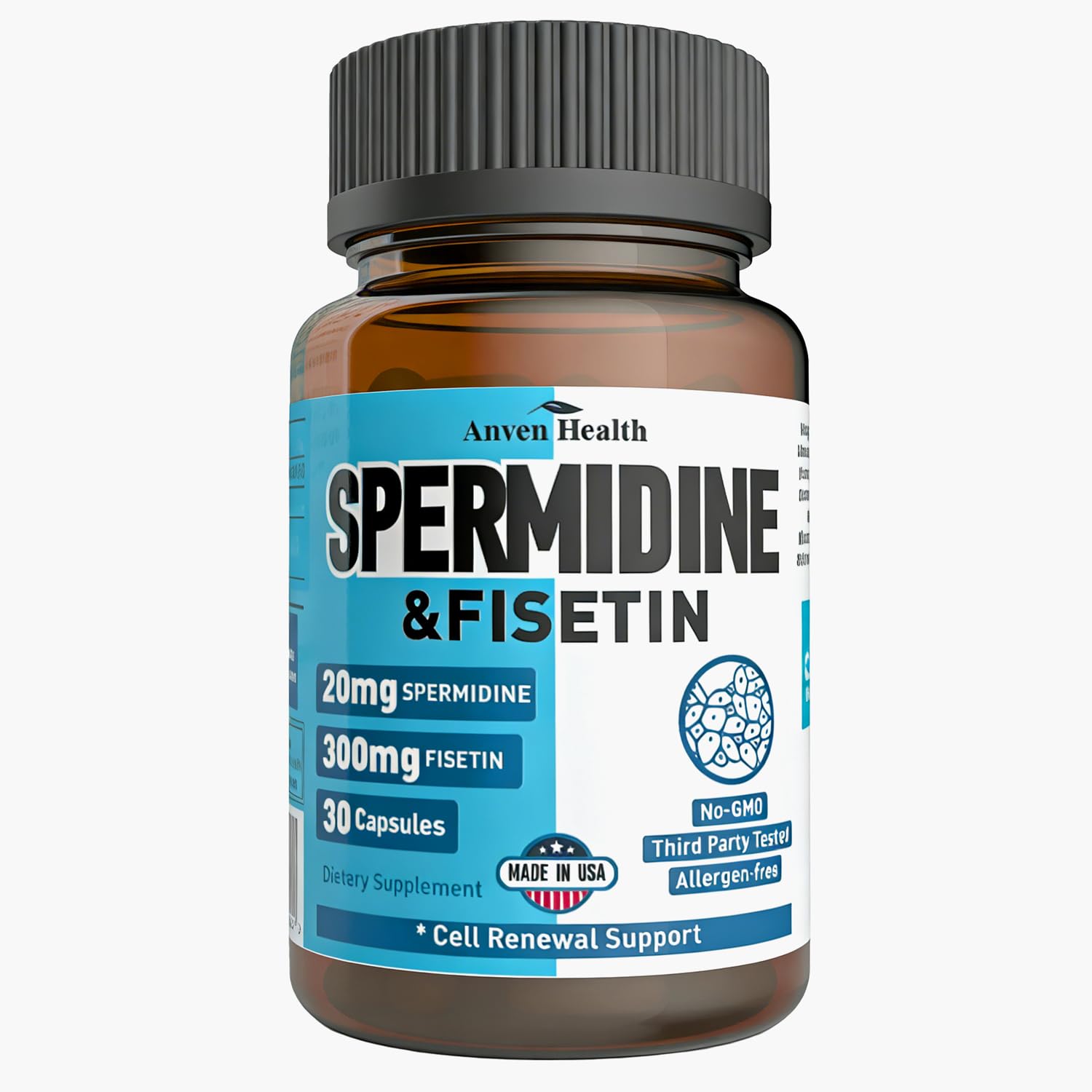 Spermidine & Fisetin Supplement - 20mg of 99% Spermidine Per Serving, 3HCL & 300mg Fisetin for Women Men Cell Renewal, Aging Defense & Longevity, Gluten Free, Non-GMO, Made in USA | 30 Veggie Caps Anven Health buy supplements canada