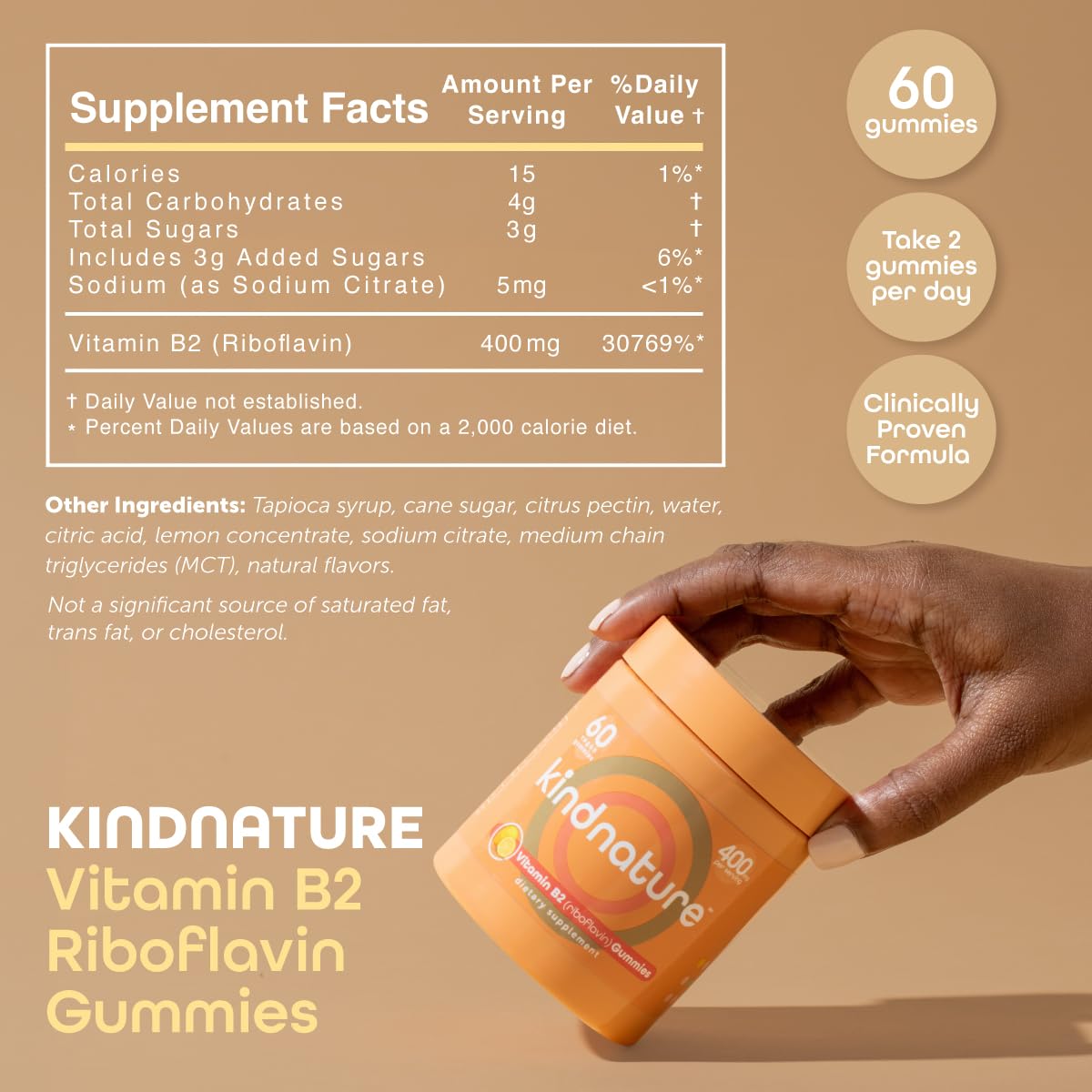 kindnature Vitamin B2 Gummies - Riboflavin 400mg Supplement for Kids & Adults - Non-GMO, Soy & Gluten-Free, Vegan Chewable Gummies (30 Day Supply) (2) kindnature buy supplements canada
