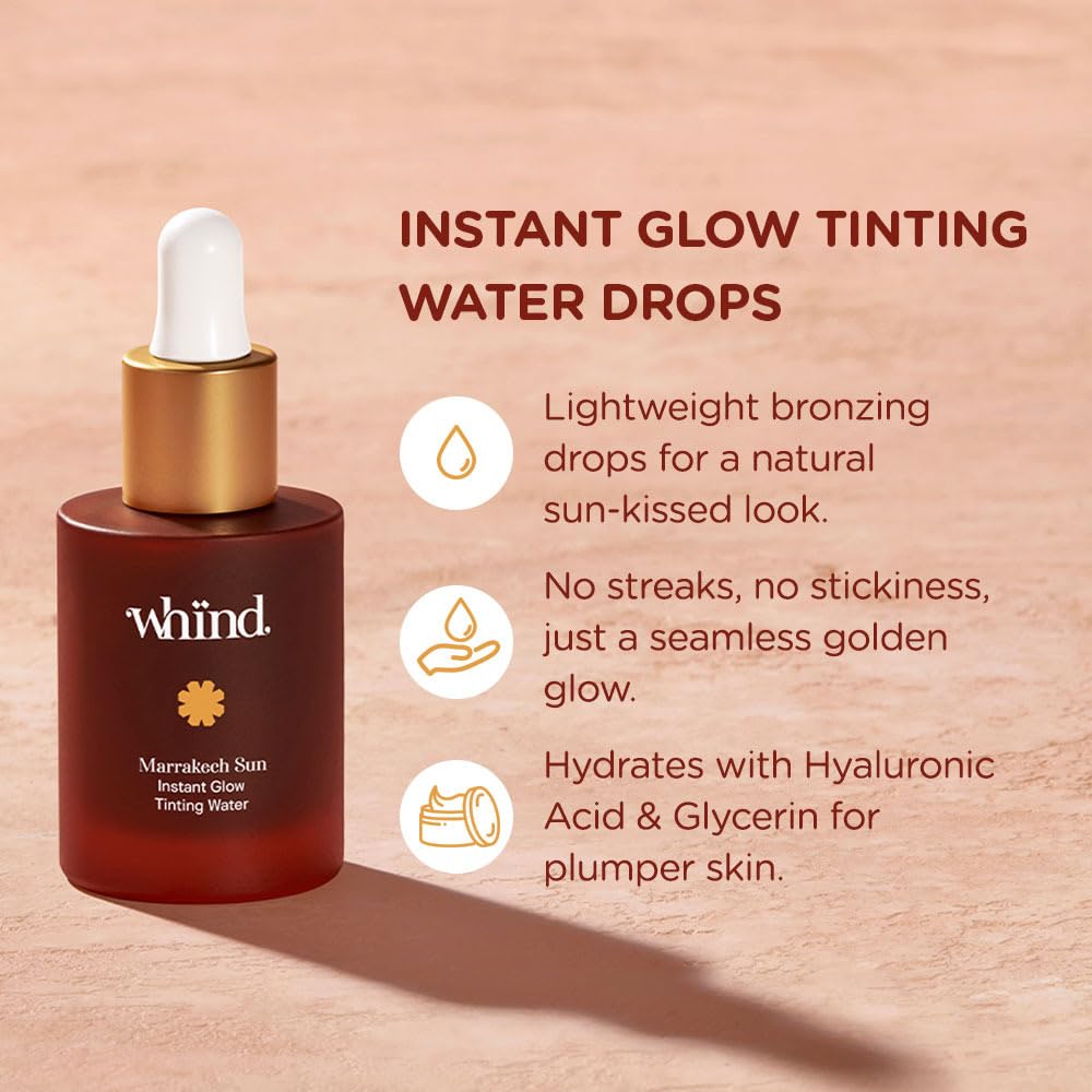 WHIND Marrakech Sun Instant Glow Tinting Water- Self Tanner Face Drops –Bronzing for Face –Lightweight Tanner/Natural Tan- Streak-Free Glow – Tan Drops for Radiant Skin - 1oz / 30ml WHIND buy supplements canada