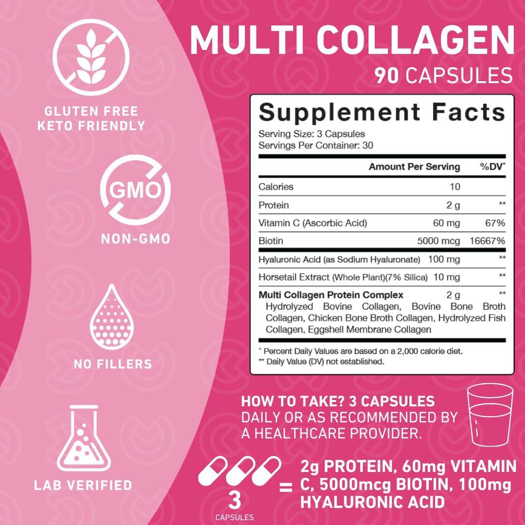 PUREFINITY Collagen Peptides for Women – Type I, II, III, V & X with Biotin & Hyaluronic Acid, Supports Healthy Skin, Bones, Hair & Nails – Non-GMO, Grass-Fed (90 Capsules, 1 Month Supply) PUREFINITY buy supplements canada