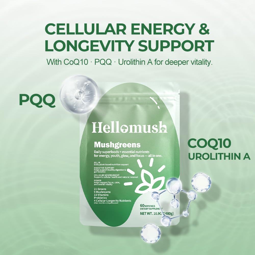 Hellomush Super Greens Powder Superfood, Daily Green Powder Supplement with Probiotics Drink Mix for Men & Women, Blend of Greens, Mushrooms, Vitamins, Probiotics and Cellular Nutrients Hellomush buy supplements canada