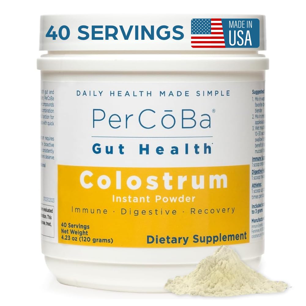 Colostrum Supplement for Gut Health, Bloating, Hair Growth, Muscle Recovery, Immune Support - Unflavored Bovine Colostrum Powder Made in USA, Non-GMO, Gluten Free, 120 Grams Per Serving - 40 Servings PERCOBA buy supplements canada