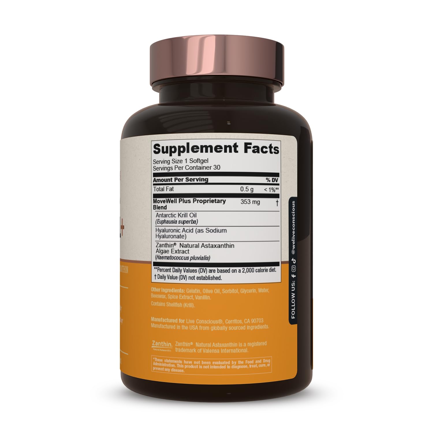 Live Conscious Joint Health Supplement - MoveWell Plus Antarctic Krill Oil, Natural Astaxanthin and Hyaluronic Acid | Outperforms Glucosamine (2 Pack) Live Conscious buy supplements canada