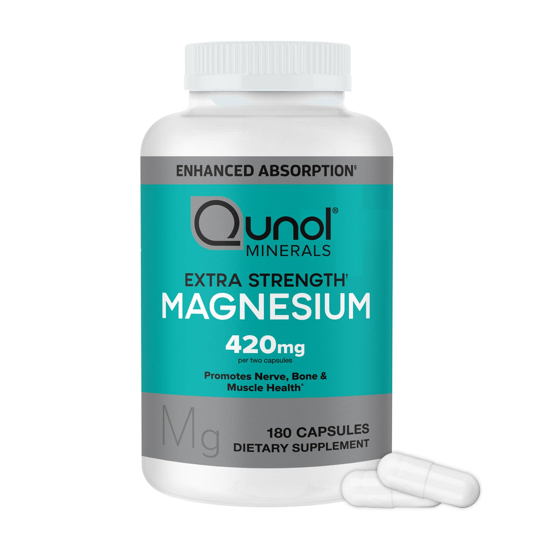 Qunol Magnesium Capsules 420mg, 100% DV, High Absorption Magnesium Supplement, Extra Strength, Bone and Muscle Health Supplement, 180 Count Qunol buy supplements canada