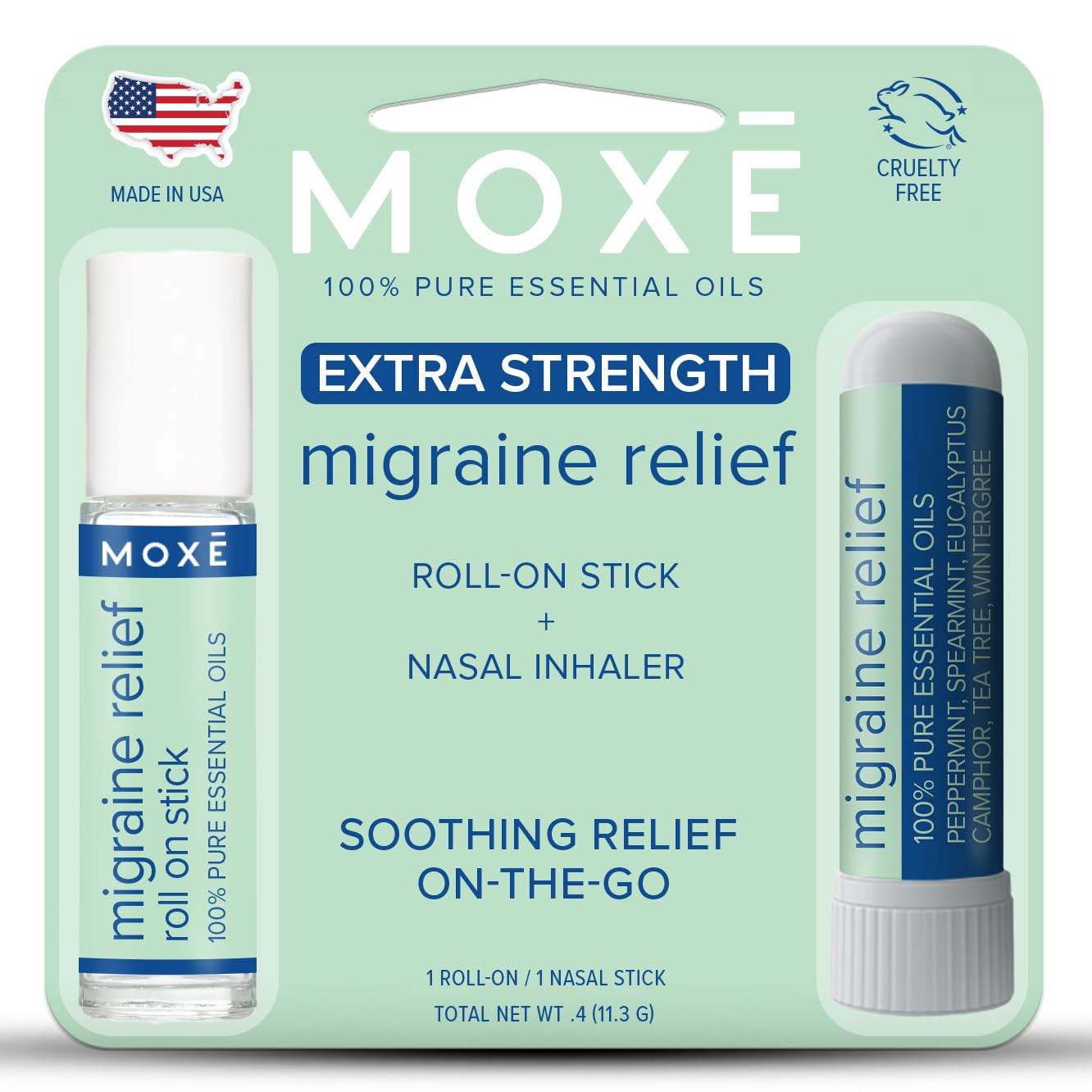 MOXE Migraine Rollon Stick & Nasal Inhaler, Fast Cooling Comfort for Headaches & Tension, Non-Medicated Soothing Vapors, Peppermint, Eucalyptus, and Other Essential Oils, Metal Roller, Made in USA MOXE buy supplements canada