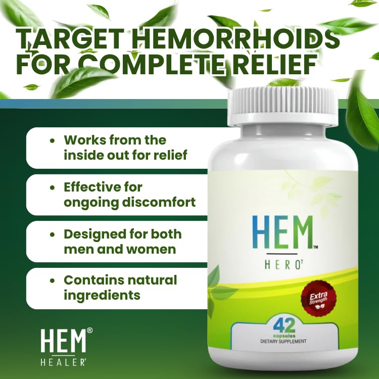 Hem Healer Hem Hero Extra Strength Hemorrhoid Treatment - Reduce Swelling, Soothe Itching & Irritation - 100% Natural - 42 Vegetarian Capsules Hem Healer buy supplements canada