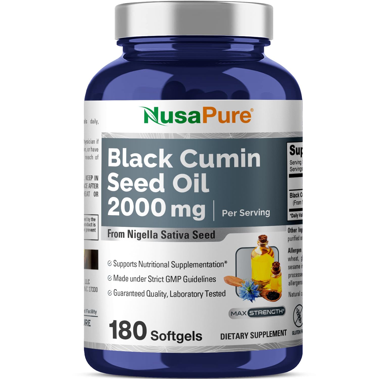 NusaPure Black Seed Oil 2000mg per Serving - 180 Softgel Caps (Non-GMO, Gluten-Free) Cold-Pressed Nigella Sativa NusaPure buy supplements canada