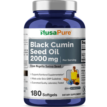 NusaPure Black Seed Oil 2000mg per Serving - 180 Softgel Caps (Non-GMO, Gluten-Free) Cold-Pressed Nigella Sativa NusaPure buy supplements canada