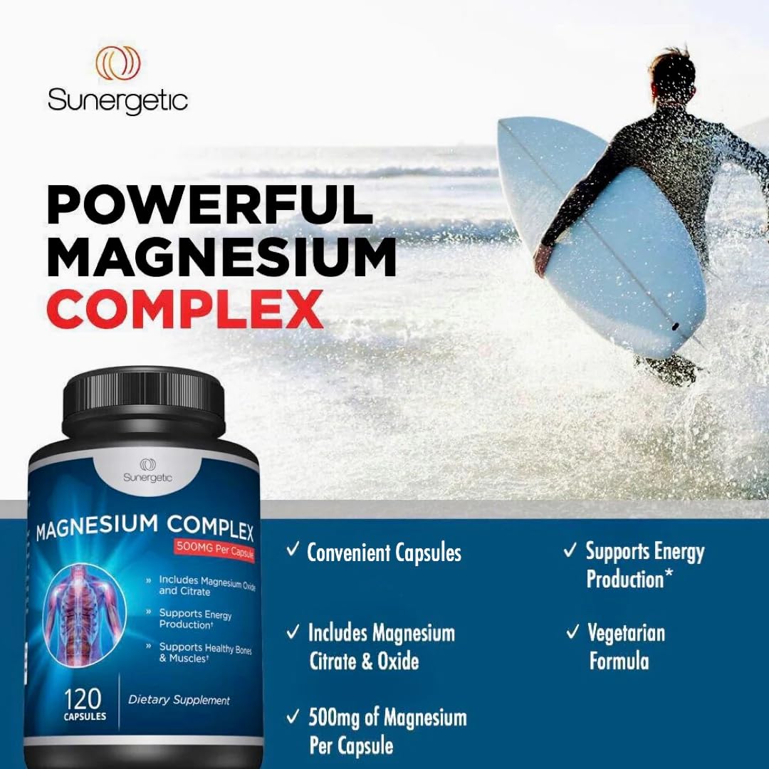 Premium Magnesium Citrate Capsules – Powerful 500mg Magnesium Oxide & Citrate Supplement – Helps Support Healthy Bones, Muscles, Teeth, Energy & Relaxation – 120 Vegetable Capsules Sunergetic buy supplements canada