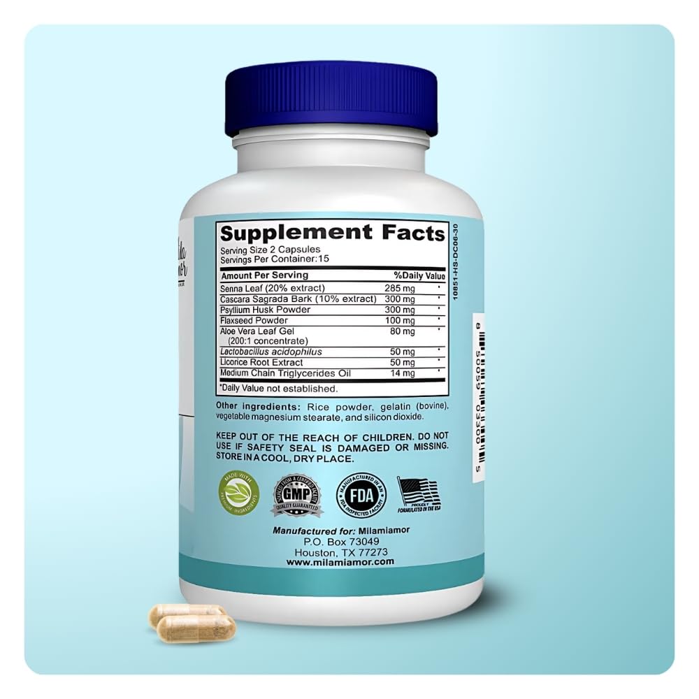 Mila Miamor 15 Day Cleanse - Gut and Colon Support - Advanced Gut Cleanse Detox for Women & Men with Senna, Cascara Sagrada & Psyllium Husk - Non-GMO - Made in USA - 30 Capsules Mila Miamor buy supplements canada